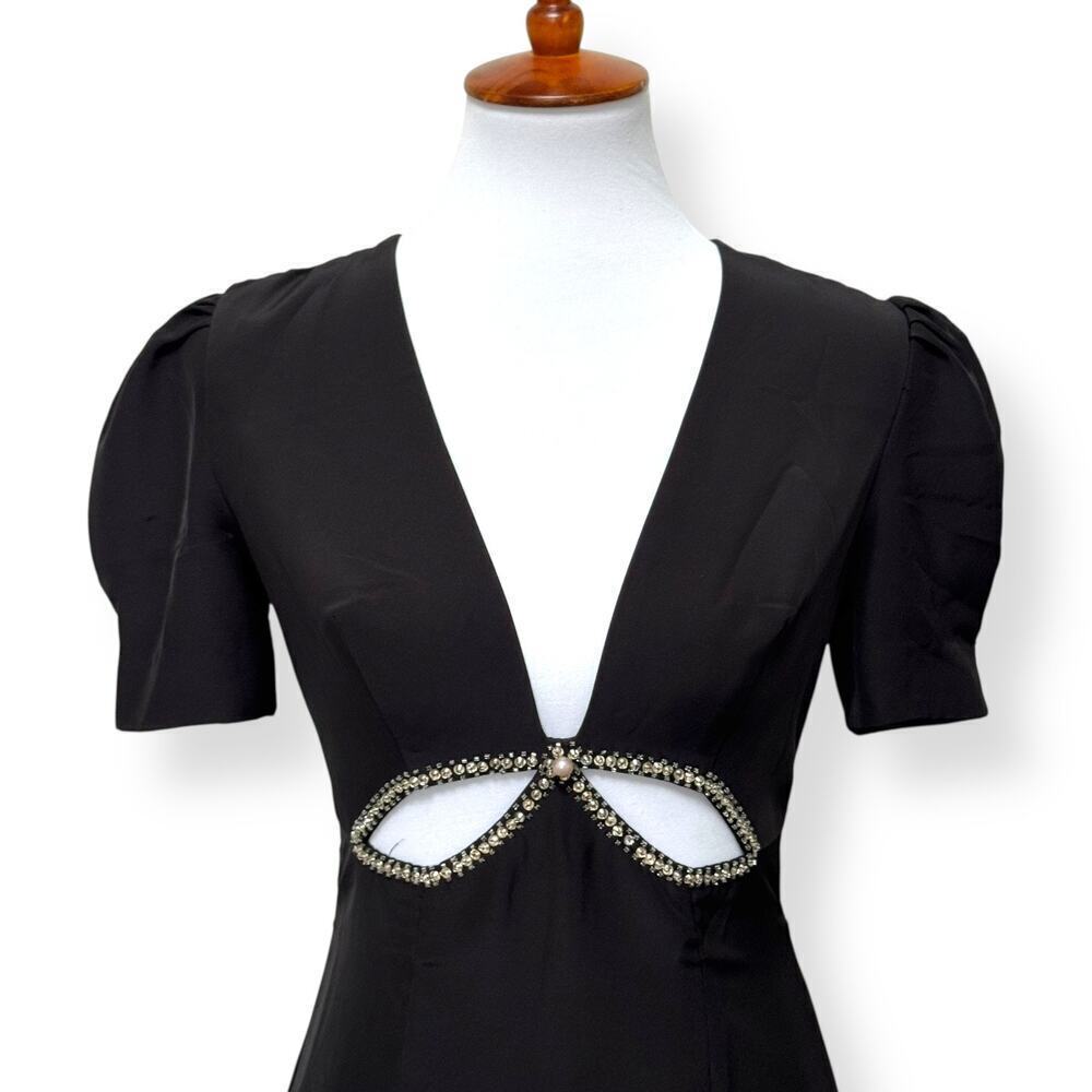Ieena for Mac Duggal Black Rhinestone Bow Cutout Column Gown Women’s Size 2 - Picture 2 of 16